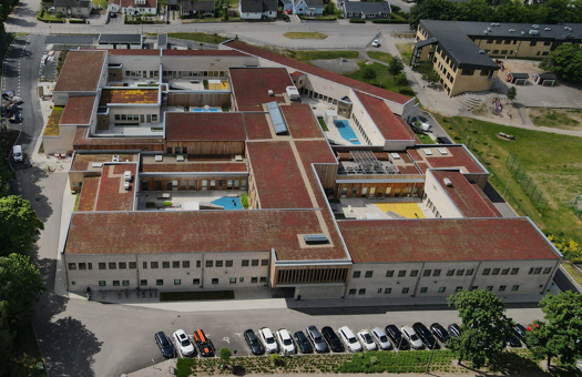Flygbild över ungdomshemmet Hässleholm. 