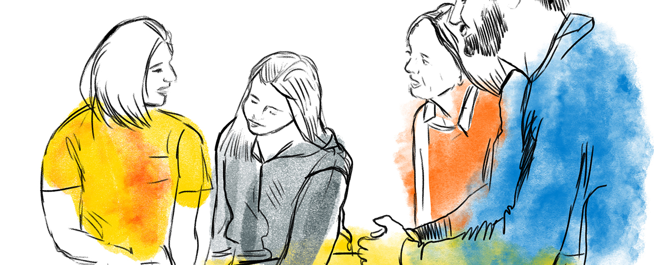 Illustration av människor i samtal